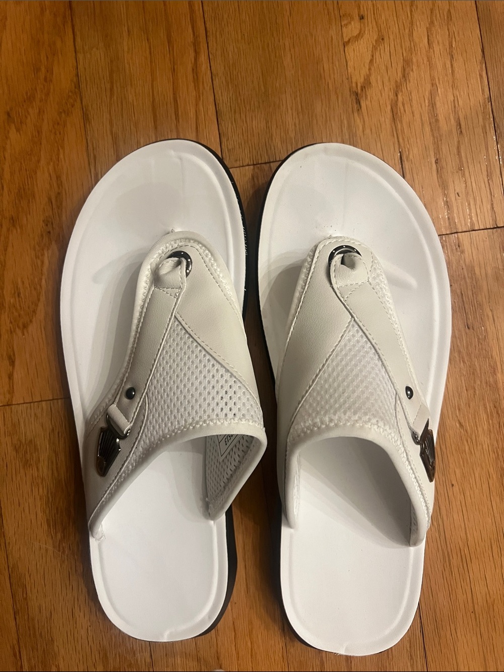Women’s White Leather Mesh Thong Sandals